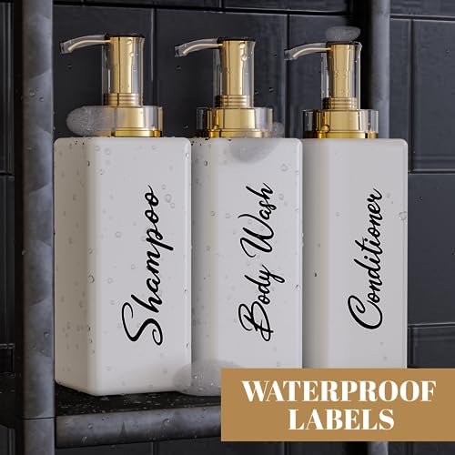 Akalin Refillable Shampoo and Conditioner Bottles, 16oz White and Gold Soap Dispenser Bathroom, Shampoo and Conditioner Dispenser for Bathroom Lotion Body Wash Massage Oils (White) - Image 5