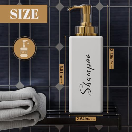 Akalin Refillable Shampoo and Conditioner Bottles, 16oz White and Gold Soap Dispenser Bathroom, Shampoo and Conditioner Dispenser for Bathroom Lotion Body Wash Massage Oils (White) - Image 3