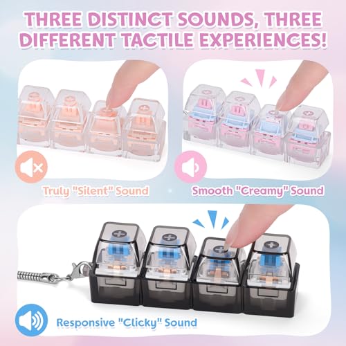 FunisFun 3 Pack Keyboard Fidget Toy for Adults Clicky Creamy Silent Fidget Clicker Keychain 4in1 Keyboard Finger Clickers for Stress Relief Anxiety at Work Travel - Image 5