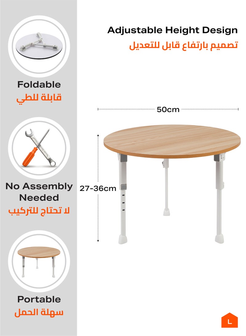 لوازم طاولة دائرية قابلة للطي - ارتفاع قابل للتعديل (27-36 سم) - 50 سم، بني - طاولة صغيرة محمولة بأرجل معدنية قابلة للتعديل وتصميم موفر للمساحة - مثالية للاستخدام في المنزل، المكتب، الدراسة وتناول الطعام - Image 2