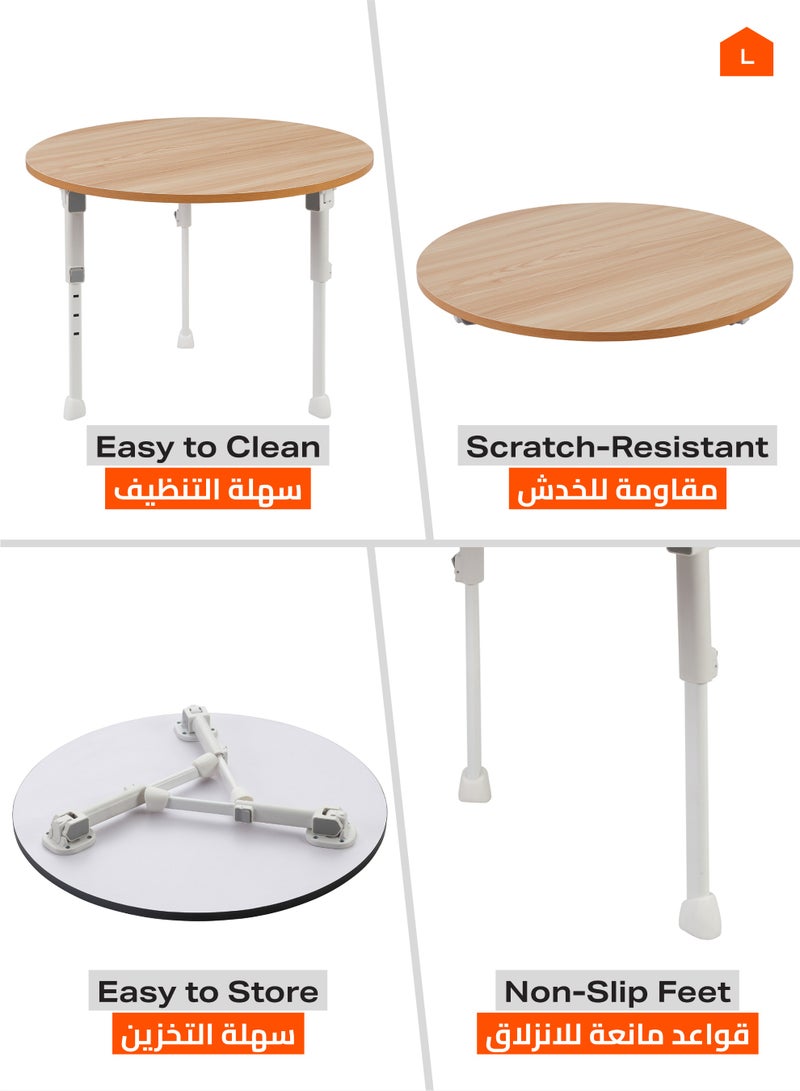 لوازم طاولة دائرية قابلة للطي - ارتفاع قابل للتعديل (27-36 سم) - 50 سم، بني - طاولة صغيرة محمولة بأرجل معدنية قابلة للتعديل وتصميم موفر للمساحة - مثالية للاستخدام في المنزل، المكتب، الدراسة وتناول الطعام - Image 4
