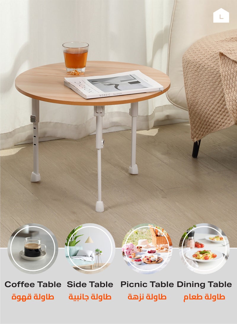 لوازم طاولة دائرية قابلة للطي - ارتفاع قابل للتعديل (27-36 سم) - 50 سم، بني - طاولة صغيرة محمولة بأرجل معدنية قابلة للتعديل وتصميم موفر للمساحة - مثالية للاستخدام في المنزل، المكتب، الدراسة وتناول الطعام - Image 5
