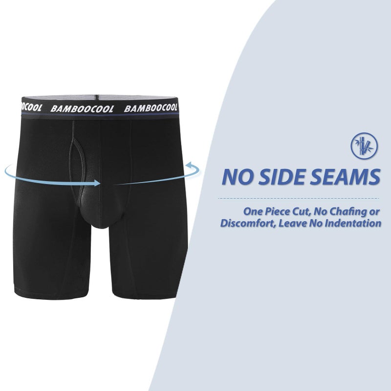 BAMBOO COOL Men's Long Boxer Briefs Performance Long Leg Sports Boxer Brief Underwear MultiPack - Image 3