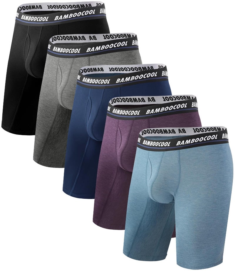 BAMBOO COOL Men's Long Boxer Briefs Performance Long Leg Sports Boxer Brief Underwear MultiPack - Image 1