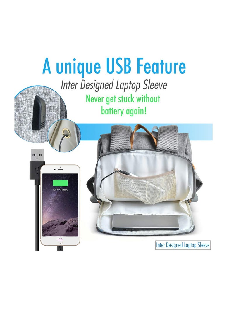 Kiddale - Multifunctional Diaper Organizer Bag With Laptop Compartment, USB Charging Cable, Insulated Pocket And Stroler Hooks- Grey - Image 1