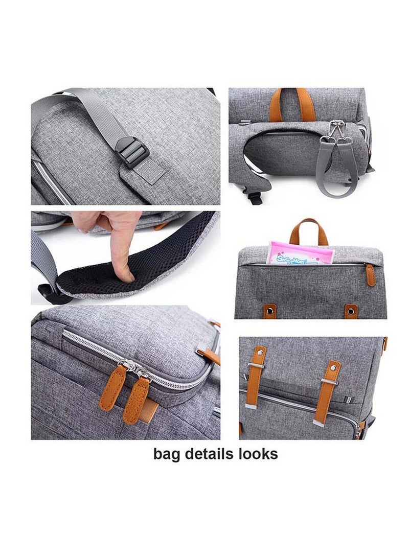 Kiddale - Multifunctional Diaper Organizer Bag With Laptop Compartment, USB Charging Cable, Insulated Pocket And Stroler Hooks- Grey - Image 1