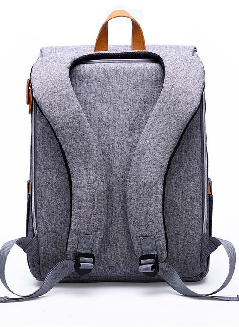 Kiddale - Multifunctional Diaper Organizer Bag With Laptop Compartment, USB Charging Cable, Insulated Pocket And Stroler Hooks- Grey - Image 1