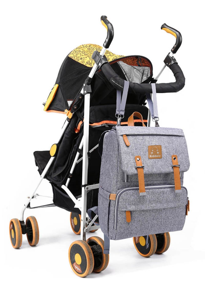 Kiddale - Multifunctional Diaper Organizer Bag With Laptop Compartment, USB Charging Cable, Insulated Pocket And Stroler Hooks- Grey - Image 1