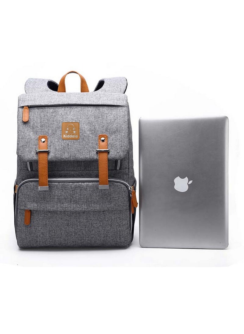 Kiddale - Multifunctional Diaper Organizer Bag With Laptop Compartment, USB Charging Cable, Insulated Pocket And Stroler Hooks- Grey - Image 1