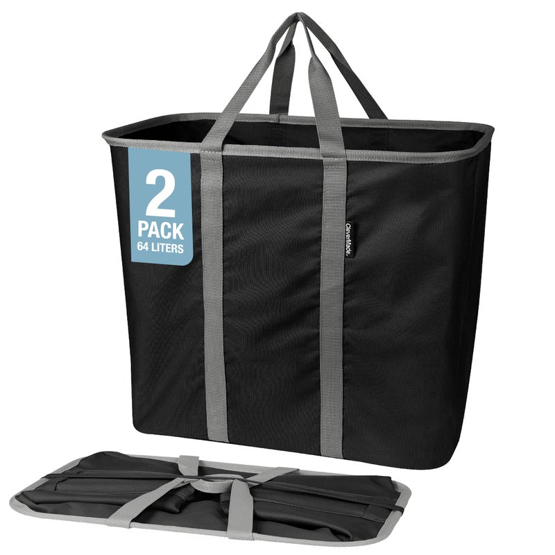 CleverMade Collapsible Laundry Caddy â€“ Foldable Laundry Hamper & Tote, XXL 64L Pop-Up Laundry Basket with Handles, Space-Saving Laundry Organizer for Home, Dorm, Closet & Travel, 2 Pack - Black Gray - Image 1