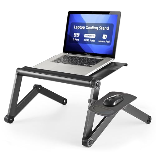 Uncaged Ergonomics WorkEZ Cooling Adjustable Laptop Stand for Desk w/Fan USB Ports Mouse Pad Ergonomic Foldable Laptop Stand Riser Portable Computer Holder, Black - Image 1