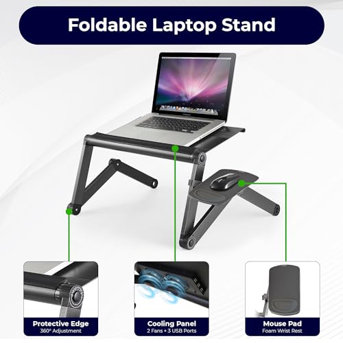 Uncaged Ergonomics WorkEZ Cooling Adjustable Laptop Stand for Desk w/Fan USB Ports Mouse Pad Ergonomic Foldable Laptop Stand Riser Portable Computer Holder, Black - Image 2