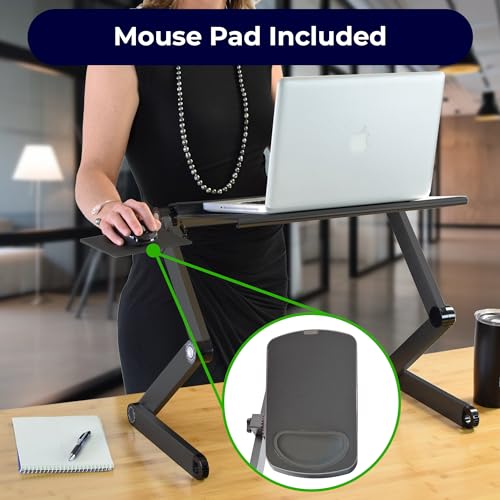Uncaged Ergonomics WorkEZ Cooling Adjustable Laptop Stand for Desk w/Fan USB Ports Mouse Pad Ergonomic Foldable Laptop Stand Riser Portable Computer Holder, Black - Image 4