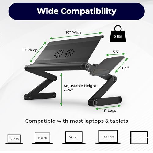 Uncaged Ergonomics WorkEZ Cooling Adjustable Laptop Stand for Desk w/Fan USB Ports Mouse Pad Ergonomic Foldable Laptop Stand Riser Portable Computer Holder, Black - Image 3
