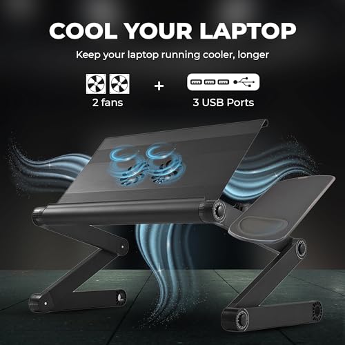 Uncaged Ergonomics WorkEZ Cooling Adjustable Laptop Stand for Desk w/Fan USB Ports Mouse Pad Ergonomic Foldable Laptop Stand Riser Portable Computer Holder, Black - Image 5