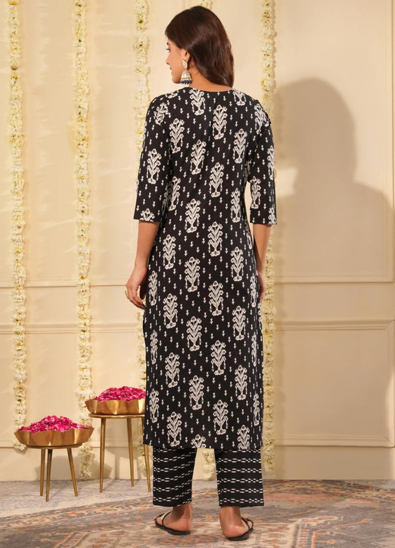 rytras Women's Pure Cotton Embroidered Straight Kurta Set with Palazzo Pants & Dupatta- Ethnic Wear, Black(RYT646,M) - Image 2
