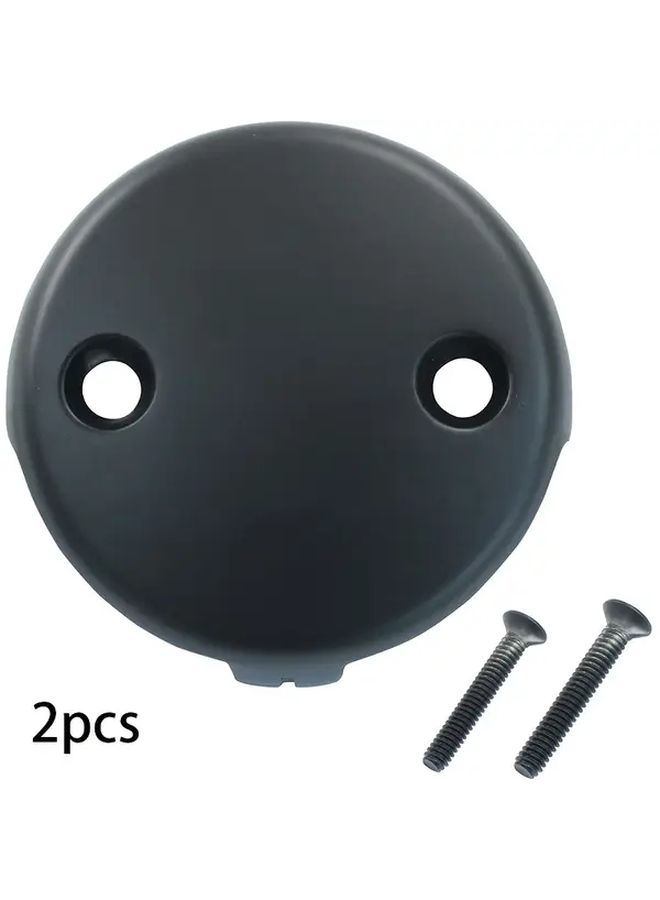 2Pcs Black Tub Overflow Drain Cover Double Hole Bathtub Plate With Screws - Image 1