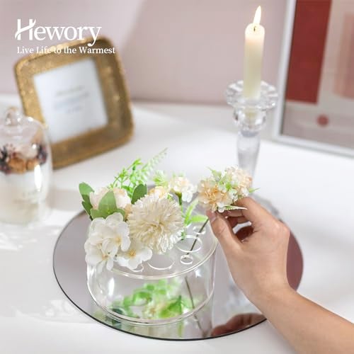 Hewory Acrylic Flower Vases for Centerpieces Round 6pcs Short Clear Floral Vase with 13 Holes, Box Arranger Bulk Low Base Holder for Wedding Birthday Party Event Dining Table Decor, 2.56"(H)×5.9"(D) - Image 5