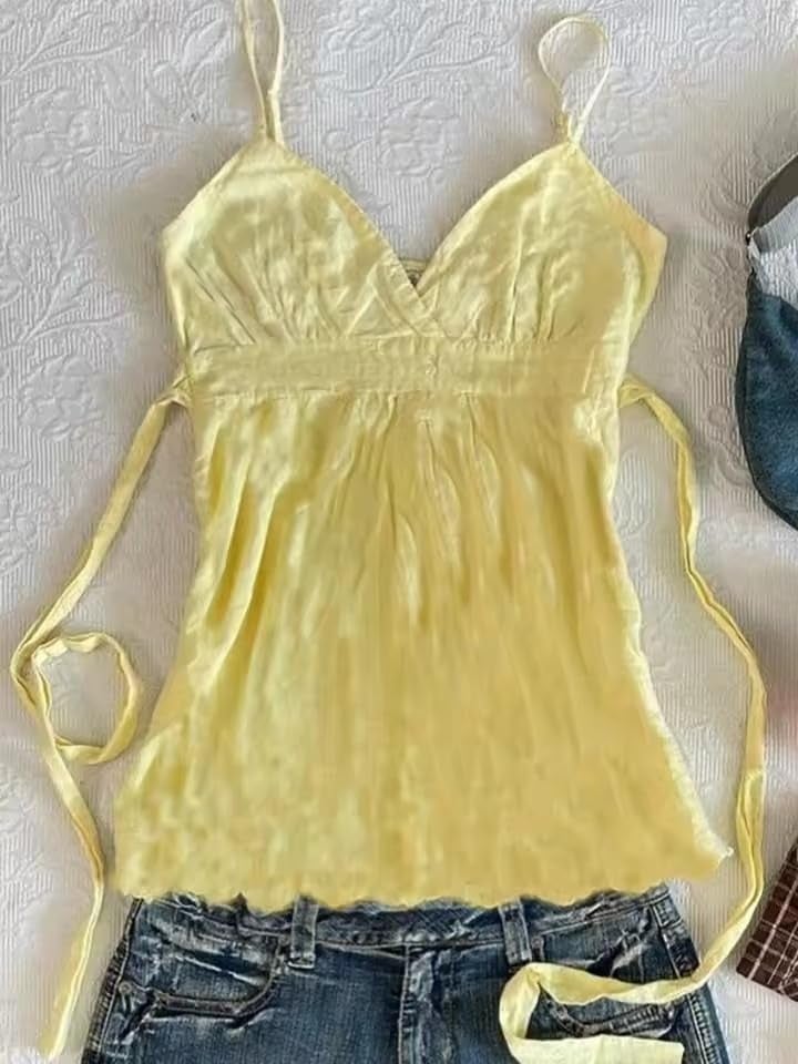 MANGMAO Emo Coquette Cropped Top Grunge 2000s Spaghetti Strap Tops Streetwear Vintage Camisole Y2k Cheetah Tops (Yellow,Medium) - Image 2