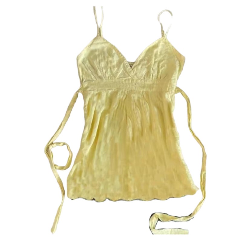 MANGMAO Emo Coquette Cropped Top Grunge 2000s Spaghetti Strap Tops Streetwear Vintage Camisole Y2k Cheetah Tops (Yellow,Medium) - Image 1