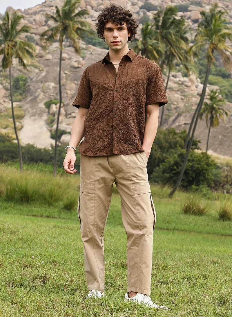 CAHOOT  Men's Chocolate Brown Crumple-Tactile Shirt for Men | Best Price UAE