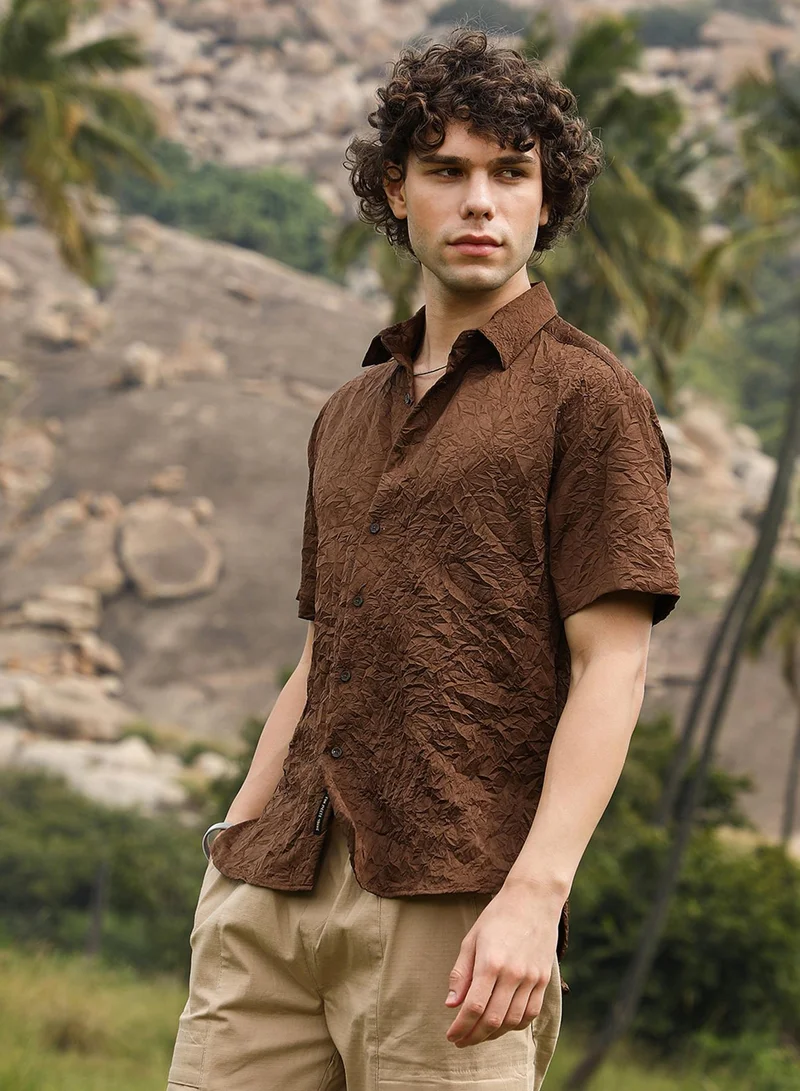 CAHOOT  Men's Chocolate Brown Crumple-Tactile Shirt for Men | Best Price UAE
