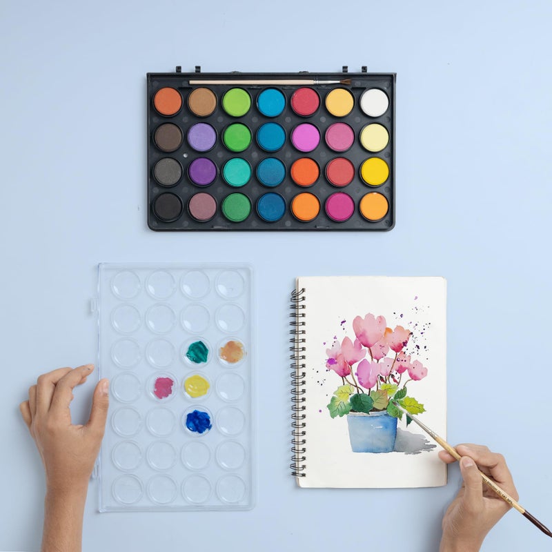 Essenza 100% Non-Toxic Prime Quality Solid Water Colour Cake Set of 28 with Paint Brush for Kids 6-12, Craft Item, Painting Art Supplies, Portable for Kids, Adults, Stationary Kit, DIY, Gift, Black - Image 3