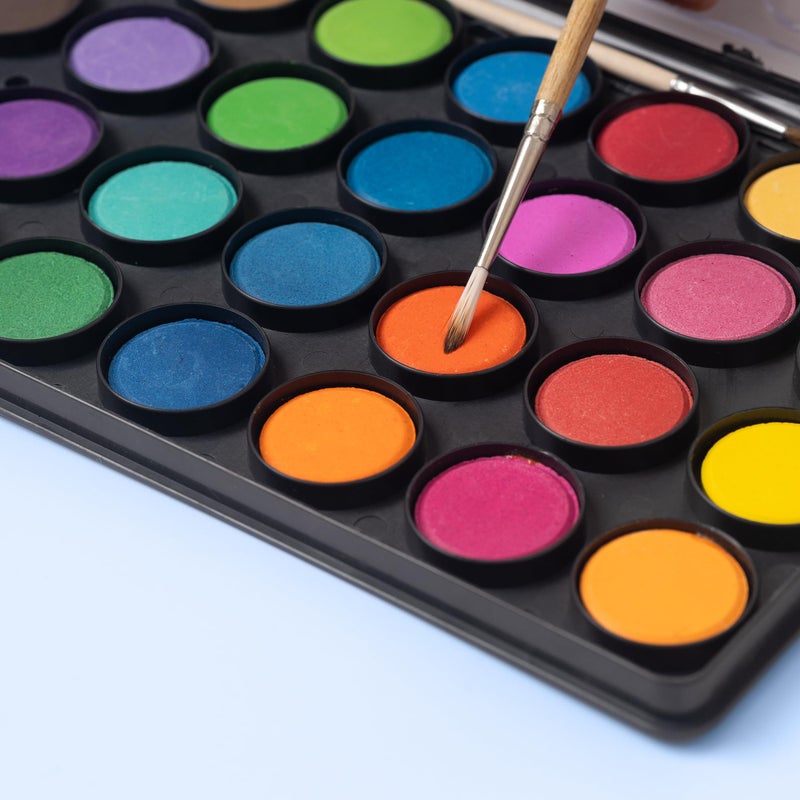 Essenza 100% Non-Toxic Prime Quality Solid Water Colour Cake Set of 28 with Paint Brush for Kids 6-12, Craft Item, Painting Art Supplies, Portable for Kids, Adults, Stationary Kit, DIY, Gift, Black - Image 4