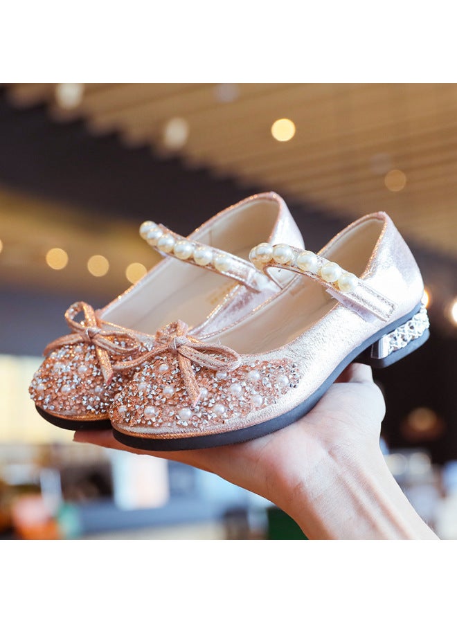 Girls' High-heeled Shoes  Little Girl Leather Shoes Soft-soled Elsa Princess Shoes Kidsren's Crystal Shoes Shiny Baby Shoes