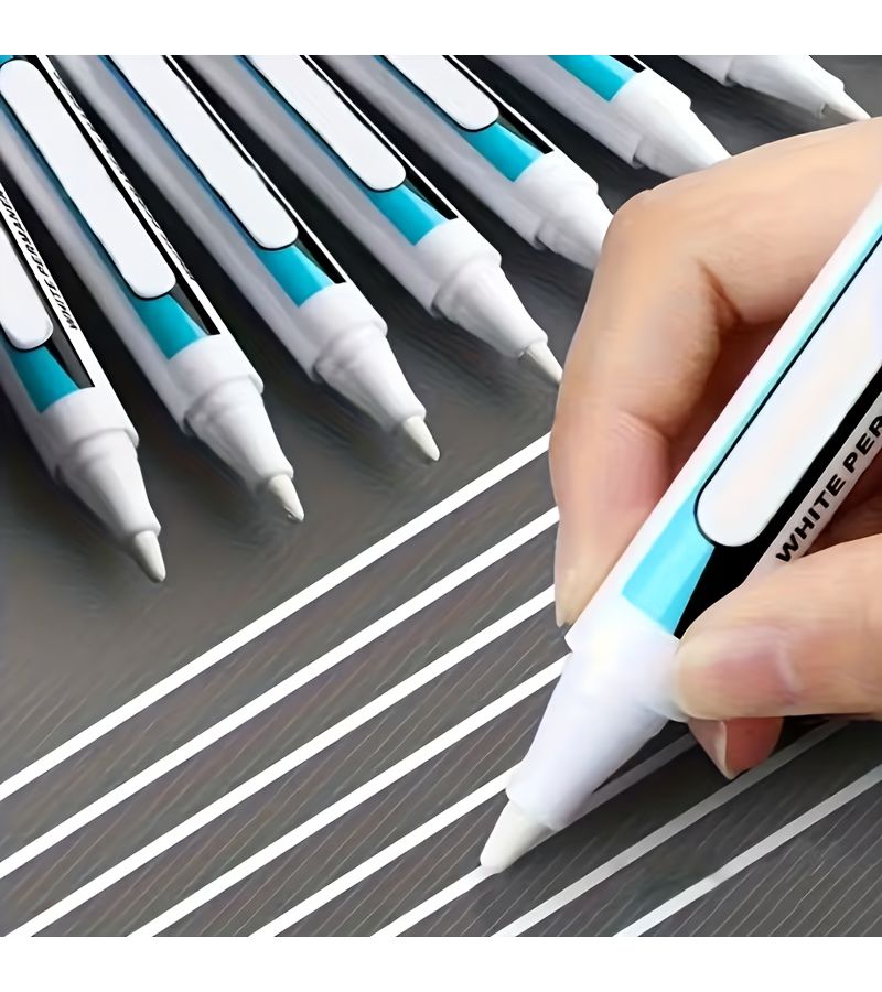 ٥ قطع قلم أبيض بقطر 0.7مم من نقطة الوسط Alcohol-based Ink للكتابة على سطح الملاحظة البلاستيكي. - Image 1