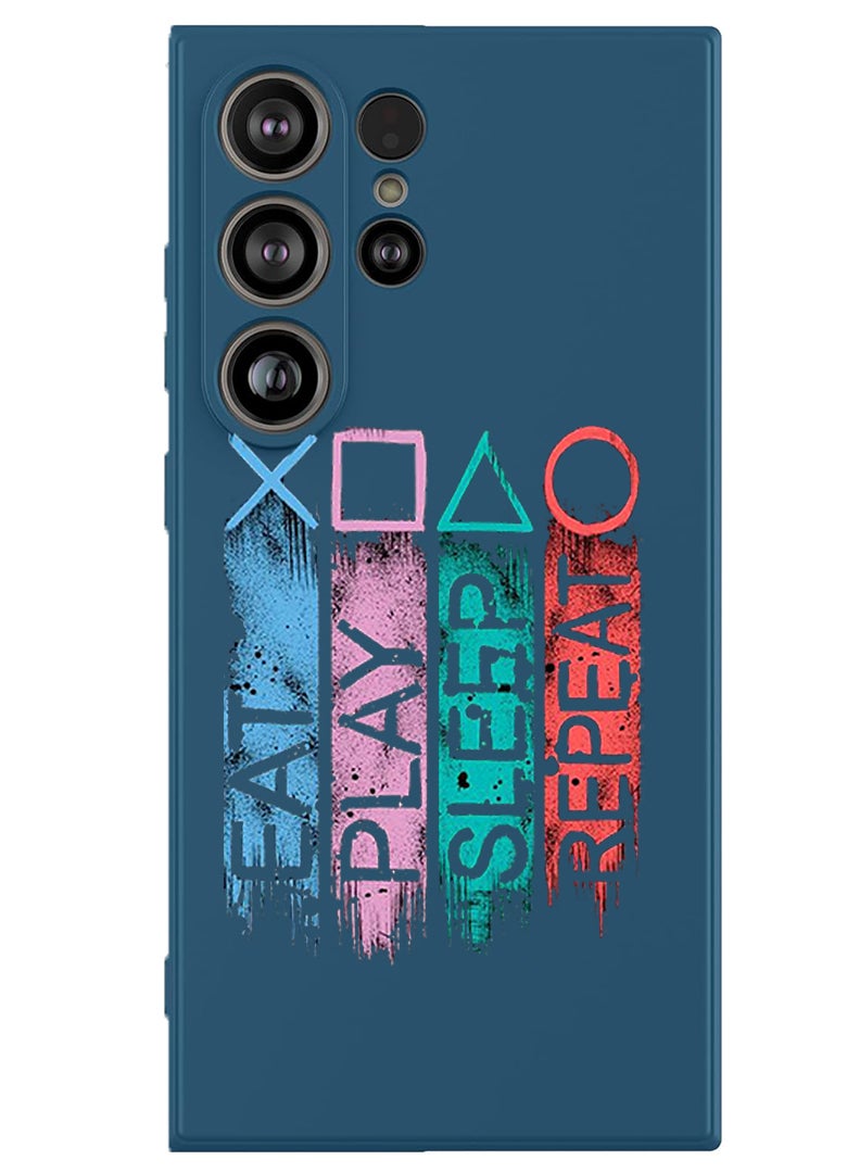 Theodor Protective Slim Fit Case Liquid Silicone Cover with Full Body Protection Anti-Scratch Shockproof Case For Samsung Galaxy S25 Ultra (Blue) - Eat play sleep repeat - Image 1