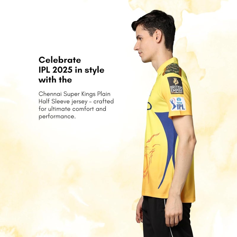 playR Men's Geometric Regular Fit Chennai Super Kings Authentic Fan Jersey IPL 2025 Adult Plain Half Sleeve - Image 3