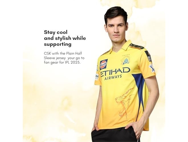 playR Men's Geometric Regular Fit Chennai Super Kings Authentic Fan Jersey IPL 2025 Adult Plain Half Sleeve - Image 2