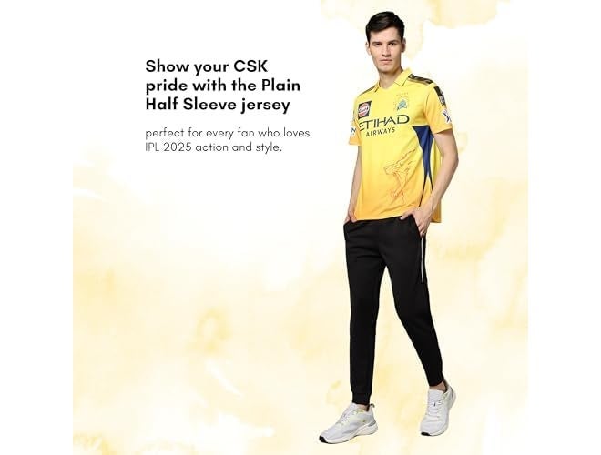 playR Men's Geometric Regular Fit Chennai Super Kings Authentic Fan Jersey IPL 2025 Adult Plain Half Sleeve - Image 5