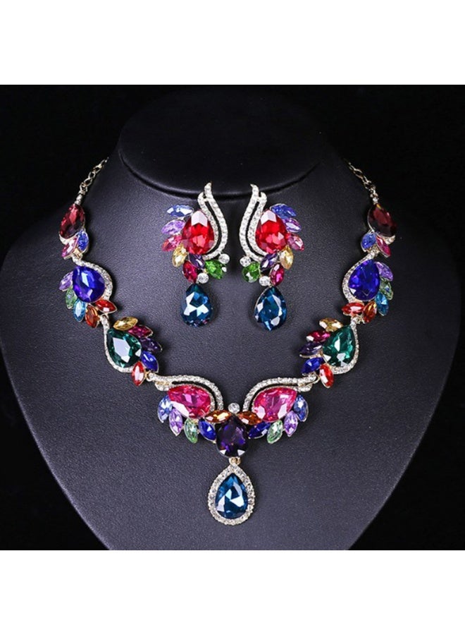 NIBEMINENT Fashionable Gem Necklace and Earrings Set - Perfect Bridal Party Accessory