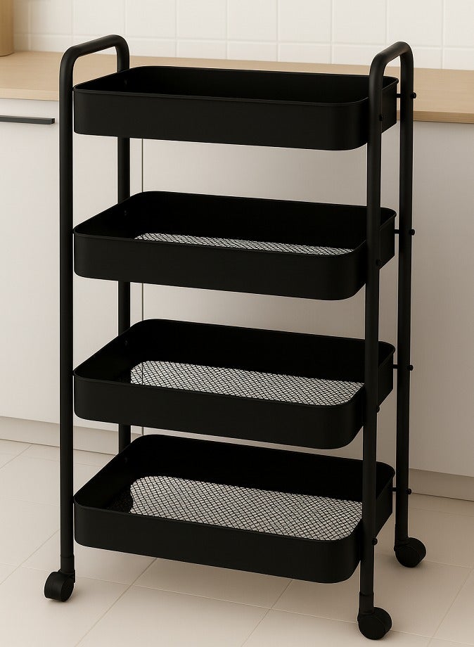 ليفي عربة تخزين فولاذية متينة بأربع طبقات مع عجلات - عربة مطبخ متعددة الأغراض، ورف للمخزن، ومنظم للحمام والغسيل (أسود) - Image 1