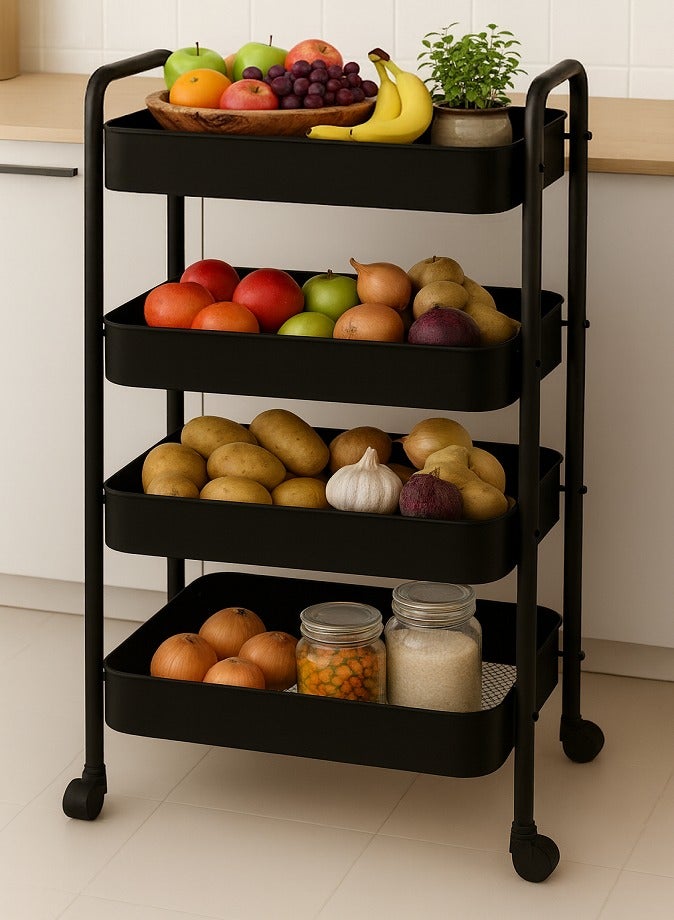 ليفي عربة تخزين فولاذية متينة بأربع طبقات مع عجلات - عربة مطبخ متعددة الأغراض، ورف للمخزن، ومنظم للحمام والغسيل (أسود) - Image 2