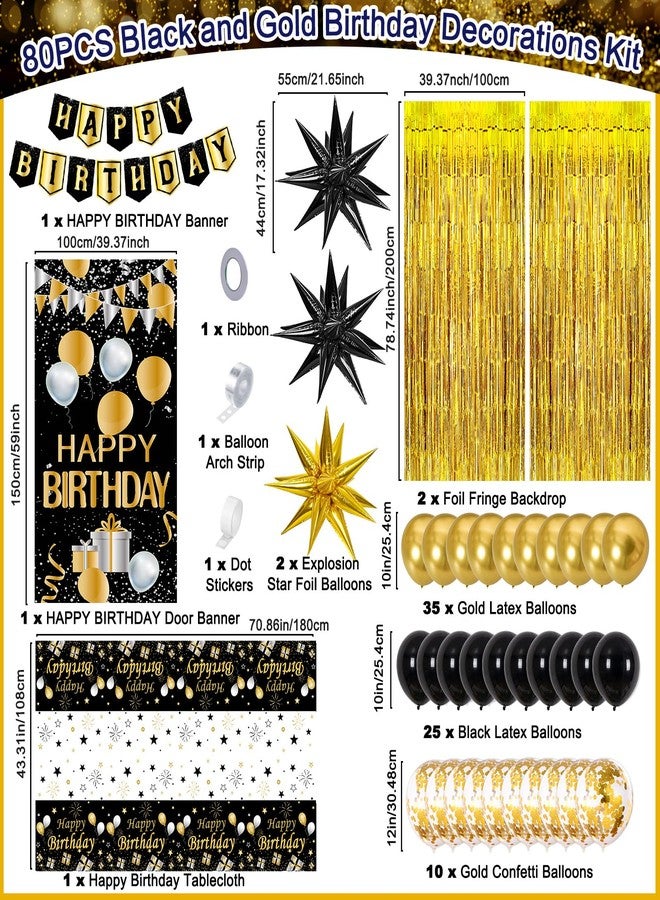 Pounira Birthday Decorations for Men Women, Black and Gold Happy Birthday Decorations for Boys Girls Gold Party Decorations Banner, Balloons, Tablecloth Backdrop Star Balloons Bday Party Decor for Him Her - Image 3