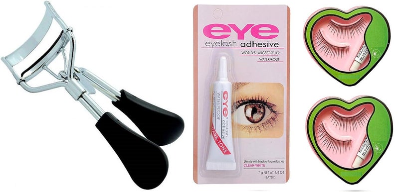 Elecsera Combo of Eyelash CurlerWaterproof Eyelash Glue and False Eyelashes Pack of 2 for Women 4 Items in the set