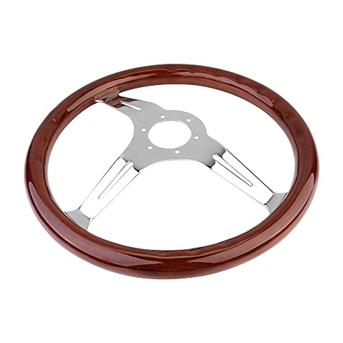 YEHICY 15" Classic Wood Grain Steering Wheel Riveted Light Wood Grip Universal Car Racing Wood Steering Wheels Slotted 3 Spoke with Horn button - Image 5