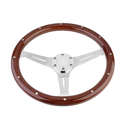 YEHICY 15" Classic Wood Grain Steering Wheel Riveted Light Wood Grip Universal Car Racing Wood Steering Wheels Slotted 3 Spoke with Horn button - Image 3