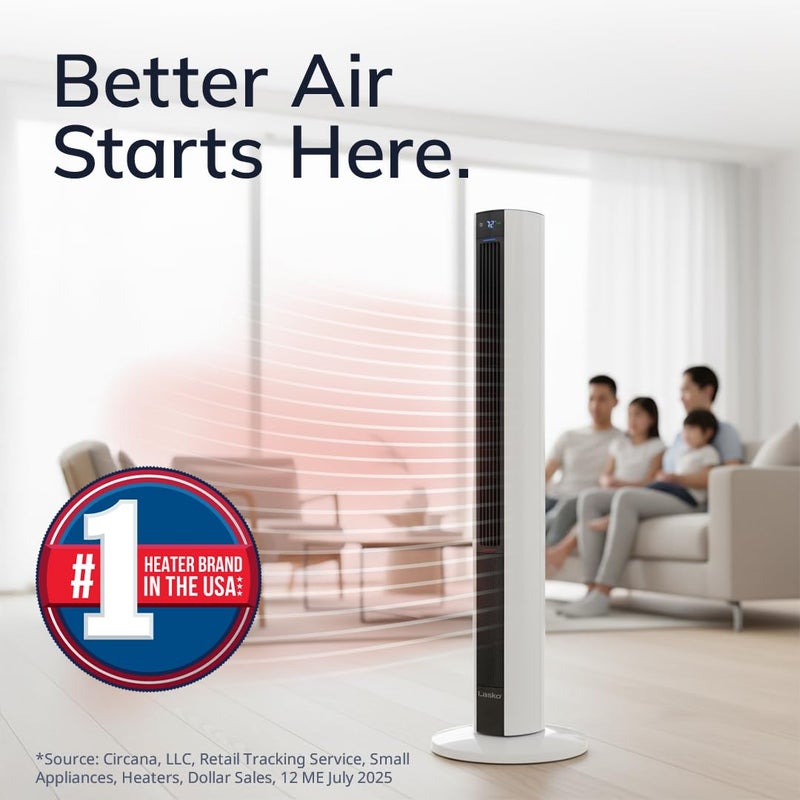 Lasko Oscillating All Season Tower Fan and Space Heater in One for Home with Adjustable Thermostat, Overheat Protection, 4 Fan Speeds, 3 Heat Settings and Remote, 42 Inches, 1500W, White, FH500 - Image 2