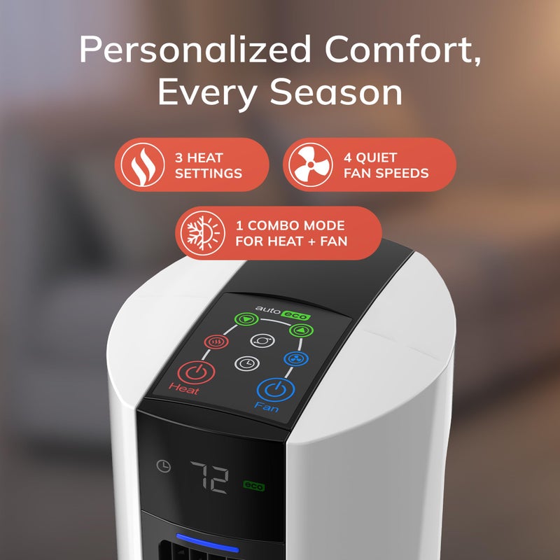 Lasko Oscillating All Season Tower Fan and Space Heater in One for Home with Adjustable Thermostat, Overheat Protection, 4 Fan Speeds, 3 Heat Settings and Remote, 42 Inches, 1500W, White, FH500 - Image 5
