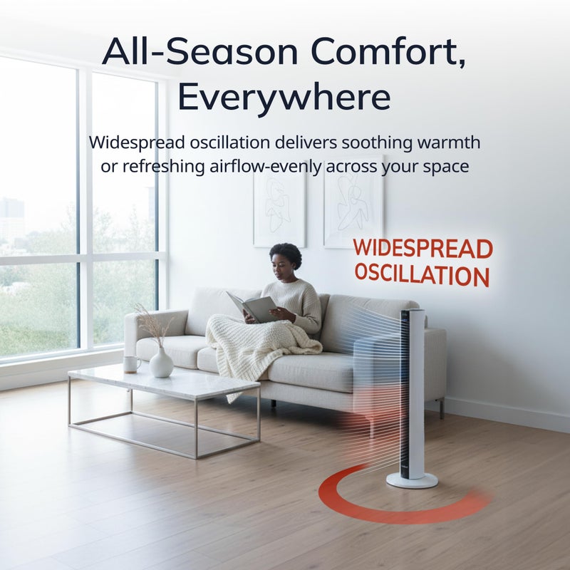 Lasko Oscillating All Season Tower Fan and Space Heater in One for Home with Adjustable Thermostat, Overheat Protection, 4 Fan Speeds, 3 Heat Settings and Remote, 42 Inches, 1500W, White, FH500 - Image 3