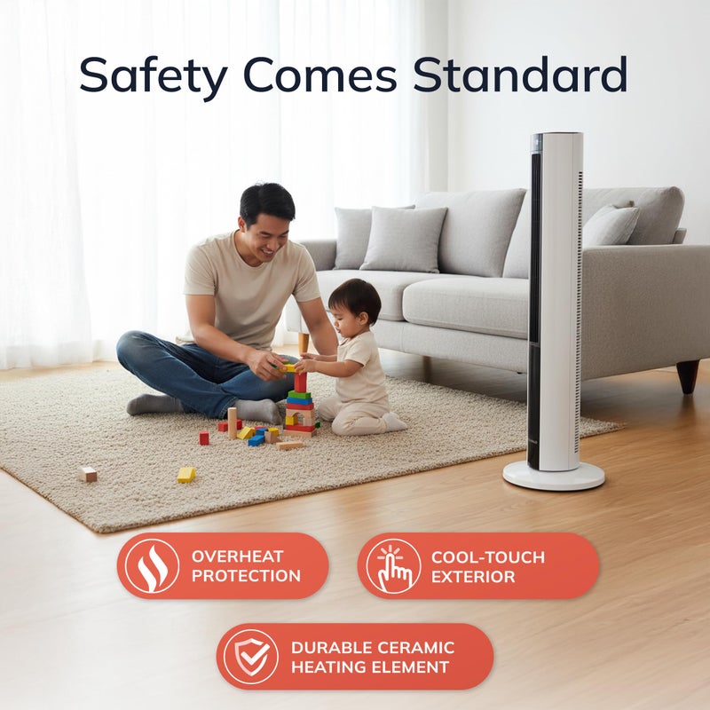 Lasko Oscillating All Season Tower Fan and Space Heater in One for Home with Adjustable Thermostat, Overheat Protection, 4 Fan Speeds, 3 Heat Settings and Remote, 42 Inches, 1500W, White, FH500 - Image 4