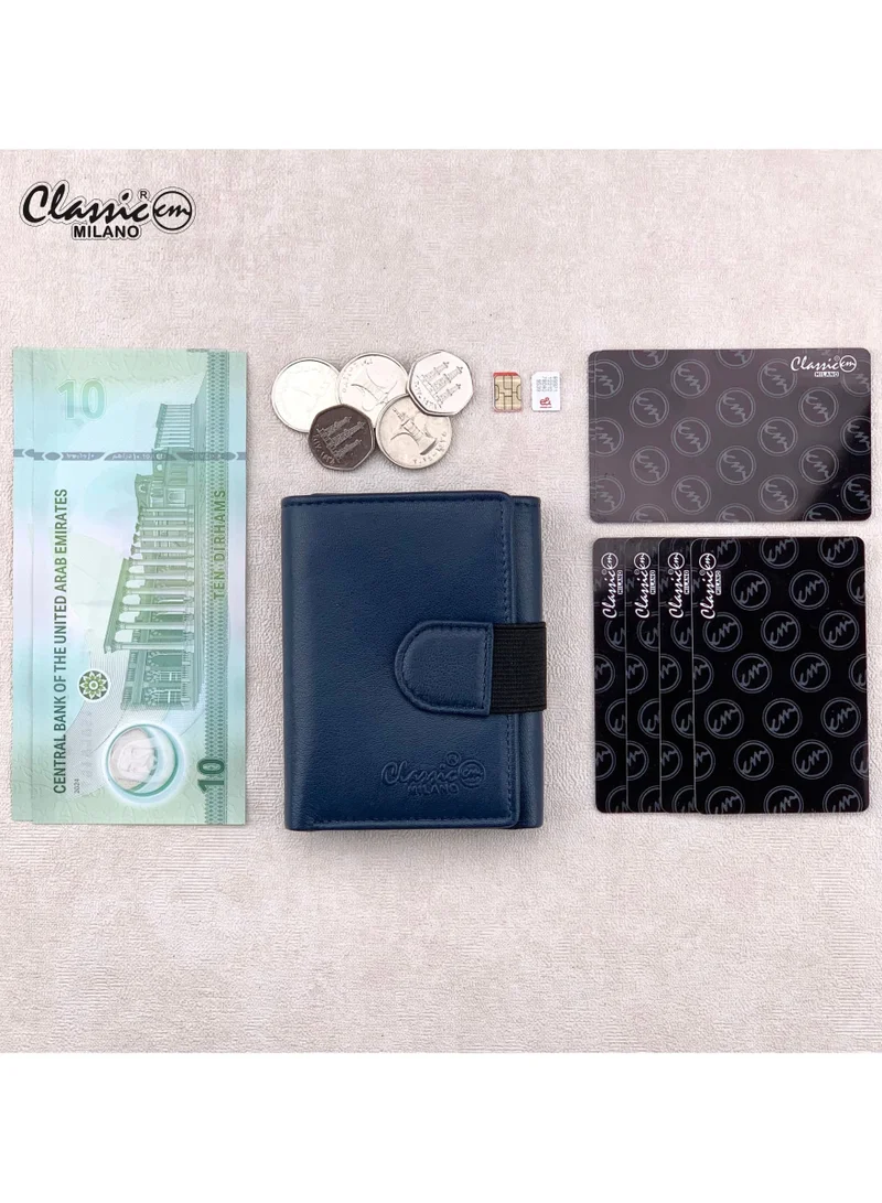 Classic Milano Blue (GTF-10-EM) Classic Milano Men’s Wallet – Slim Bifold Leather Wallet for Men with RFID Blocking, Multiple Card Slots & Middle Zip – Stylish Mens Purse Wallets Gift for Husband, Father for Men | Best Price UAE