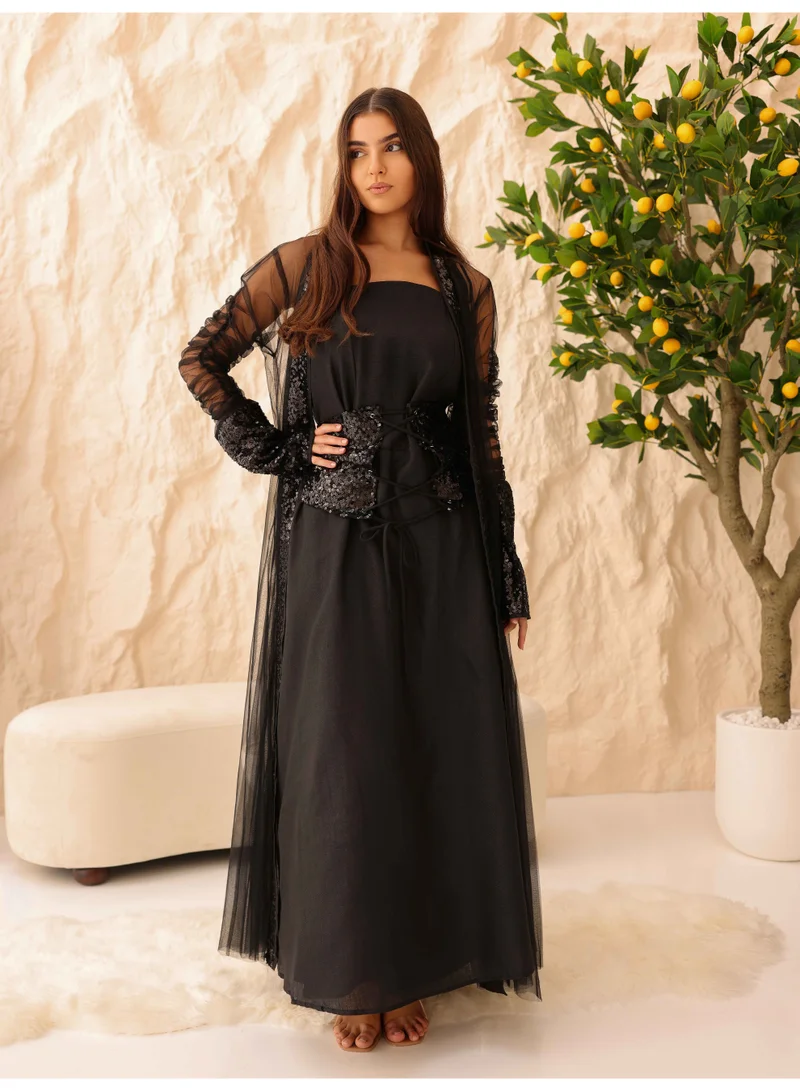 اكسا طقم قطعتين ترتر فاخر بأكمام تول بيج