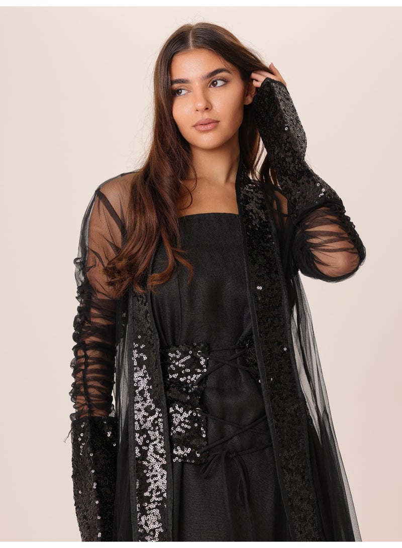 IKKXA 2 Piece Outfit Luxury Sequins Tulle Sleeves IN9158 Black - Image 3