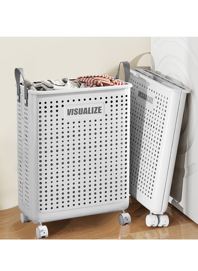 HomarKet - Collapsible Laundry Baskets,Large  Laundry Basket with Wheels,Foldable Laundry Basket,With Wheels and Handles, Easy to Move and Can Be Folded to Save Space. (White) - Image 1