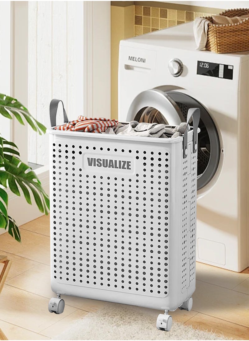 HomarKet - Collapsible Laundry Baskets,Large  Laundry Basket with Wheels,Foldable Laundry Basket,With Wheels and Handles, Easy to Move and Can Be Folded to Save Space. (White) - Image 1